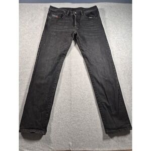 Diesel Jeans Mens 32x32 (34x31) Buster Slim Tapered Black Faded Worn Button Fly